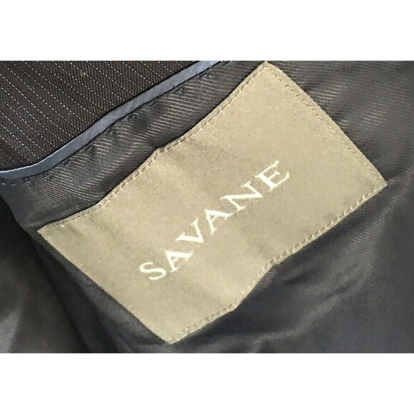 Savane Suit Jacket Men's Size 42 Long Black Blue Pinstripes Travel Intelligence - Picture 7 of 9